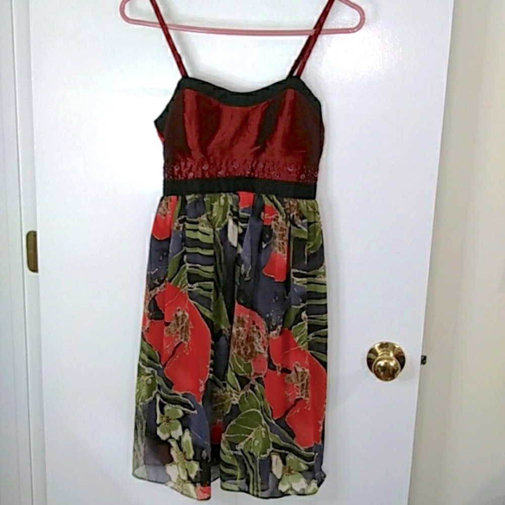 Katia spaghetti strap maroon, multi color floral dress. Size S